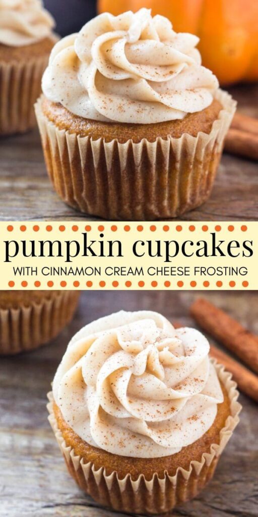 Pumpkin Cupcakes with Cinnamon Cream Cheese Frosting