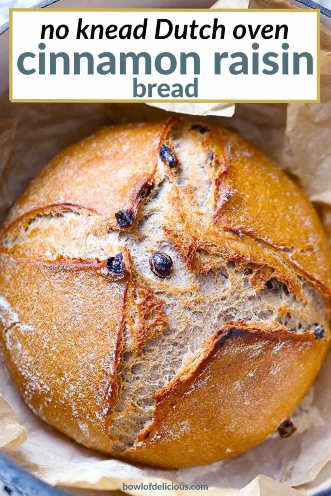 No Knead Cinnamon Raisin Bread (Dutch Oven)