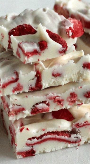 Strawberries and Cream White Chocolate Bark